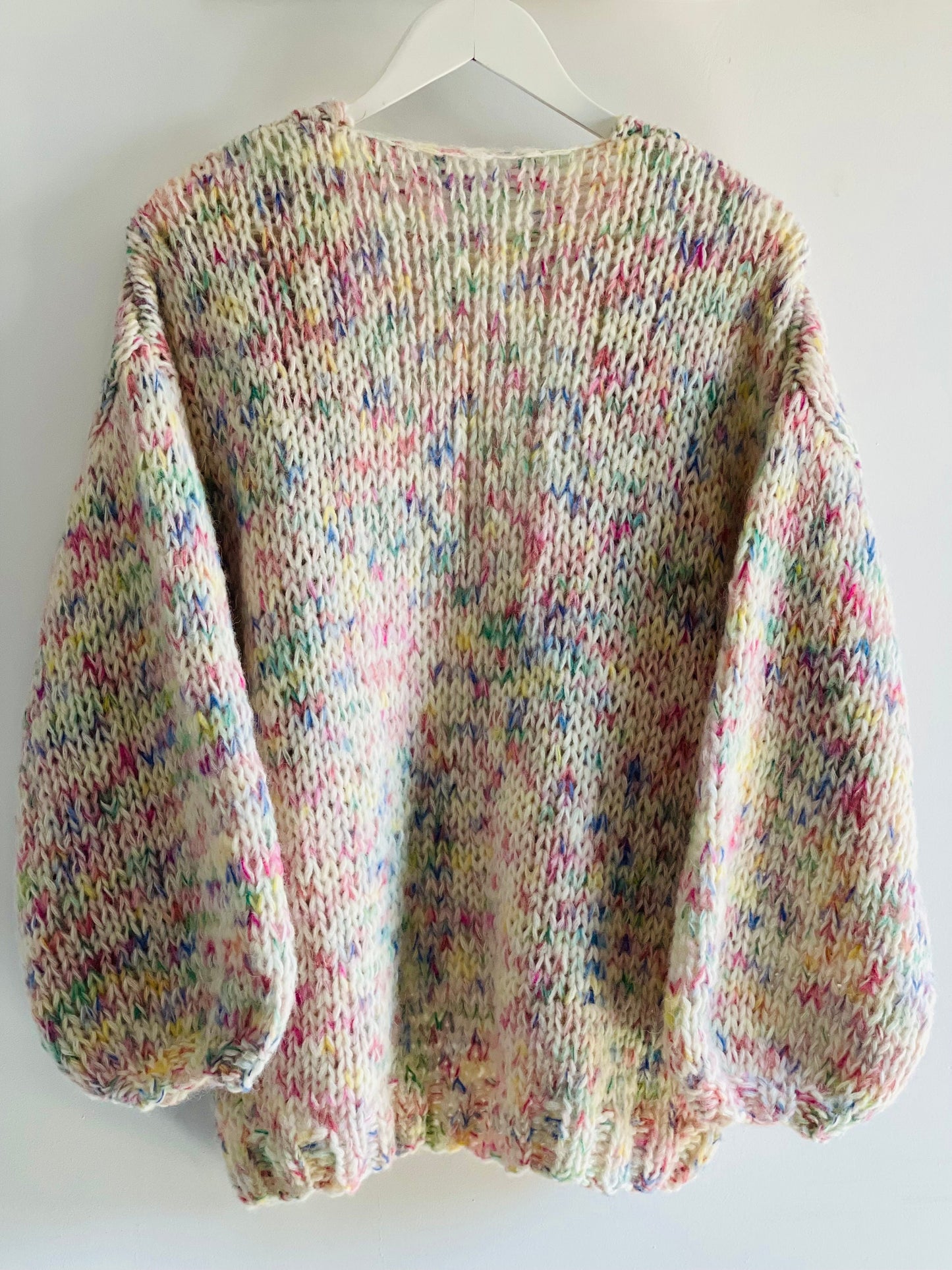 PASTEL Mohair Cardigan with Balloon Sleeves, Relaxed Fit, Hand Knit, Multicolor Jumper, Colourful Cardigan, Multicolor Cardigan