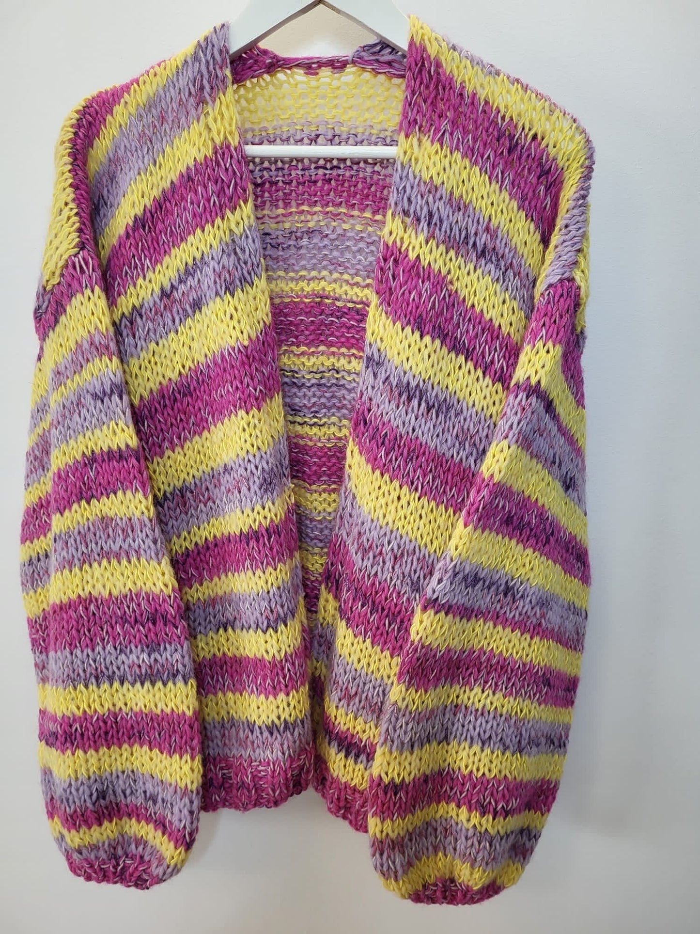 LISE Alpaca Mohair Cardigan, Relaxed Fit, Hand Knit, Striped Cardigan, Colourful Cardigan, Multicolor Cardigan, Violet & Yellow