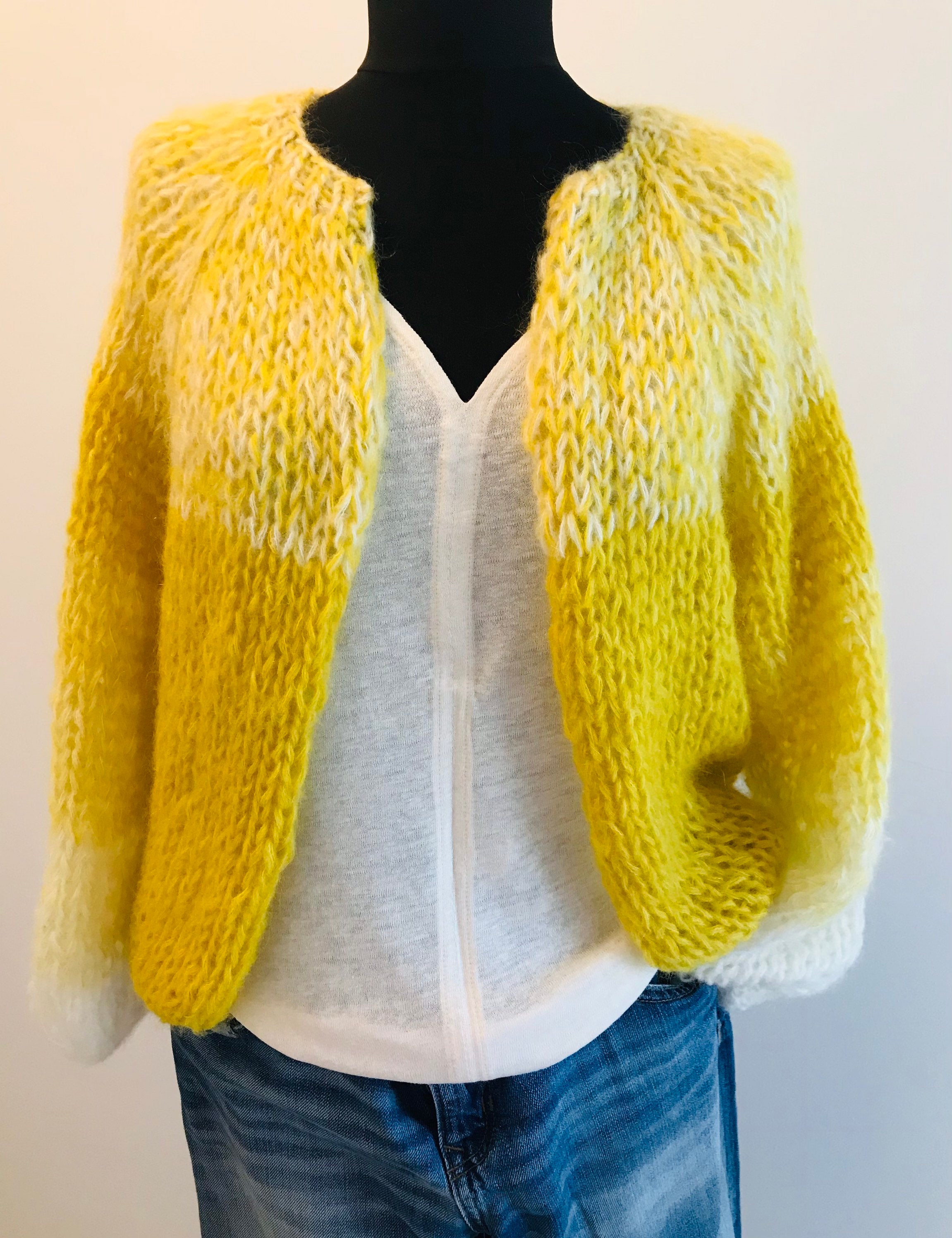 Yellow Mohair Cardigan, Cropped Cardigan, Airy Bomber, Mohair Sweater, Hand  Knit Jumper, Chunky Knit, Light Cardigan, Fashion Clothing