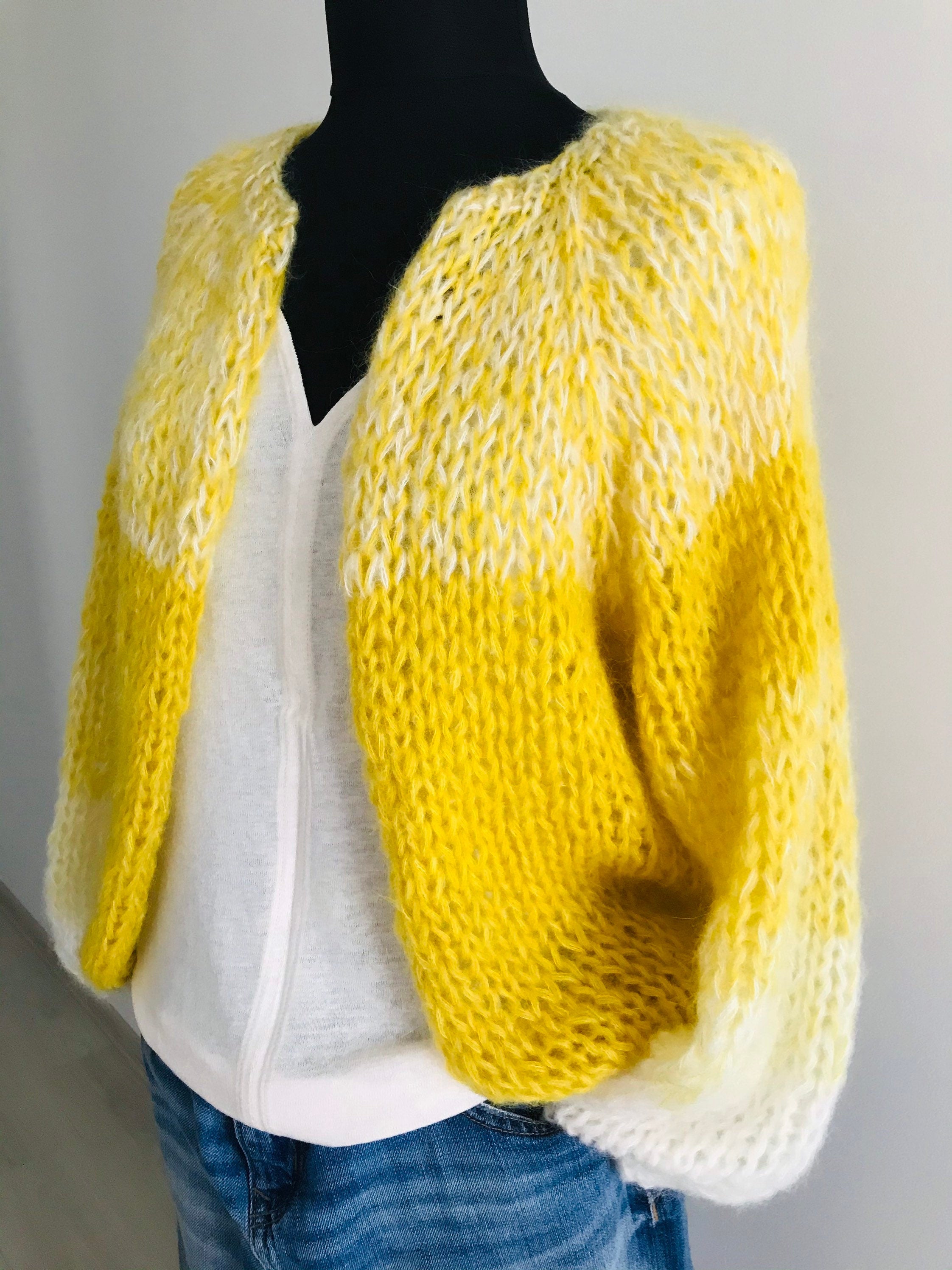 Yellow Mohair Cardigan, Cropped Cardigan, Airy Bomber, Mohair Sweater, Hand  Knit Jumper, Chunky Knit, Light Cardigan, Fashion Clothing