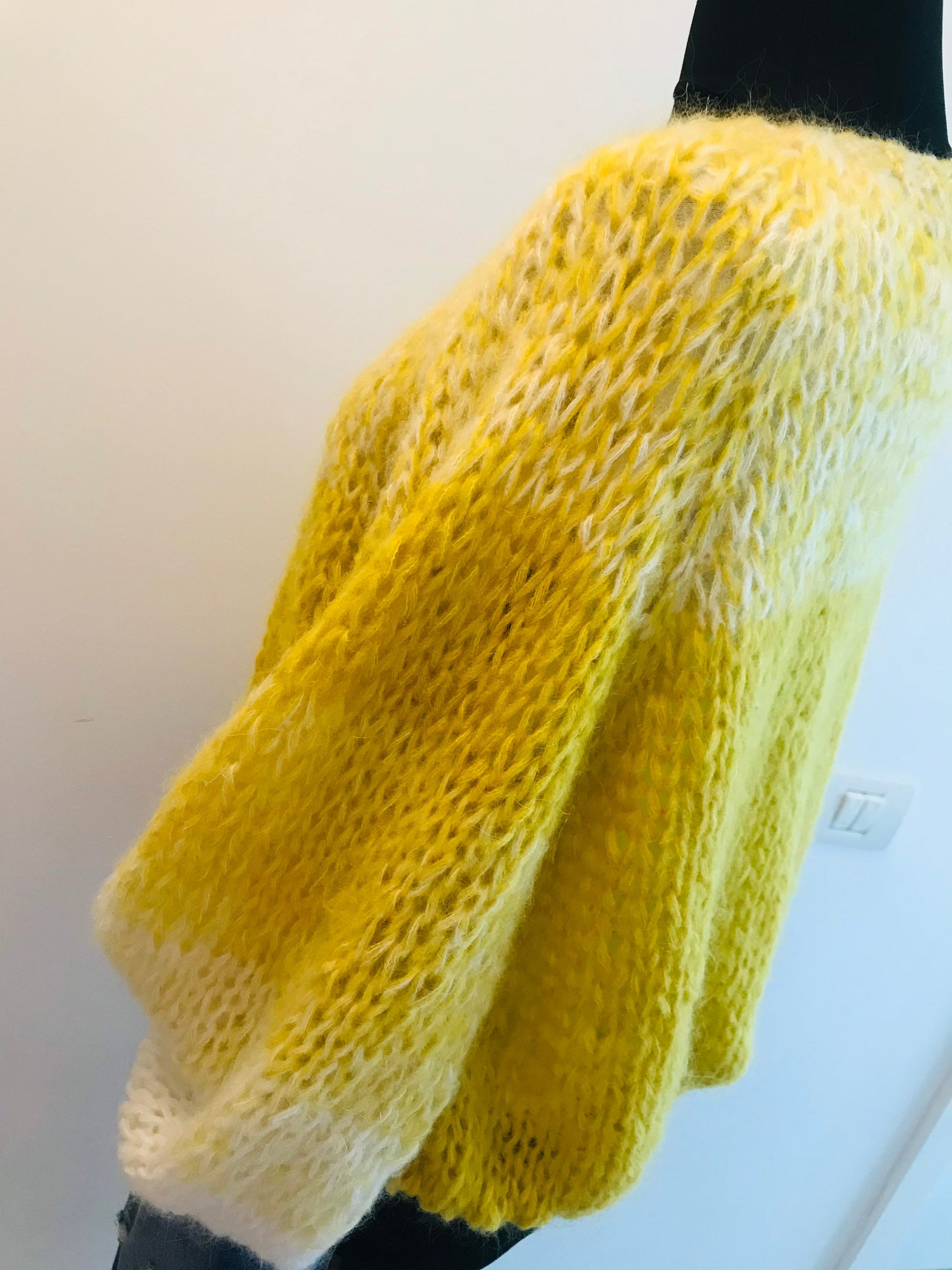Hand Knitted 100% Wool Cardigan Oversized Yellow Designer Coat