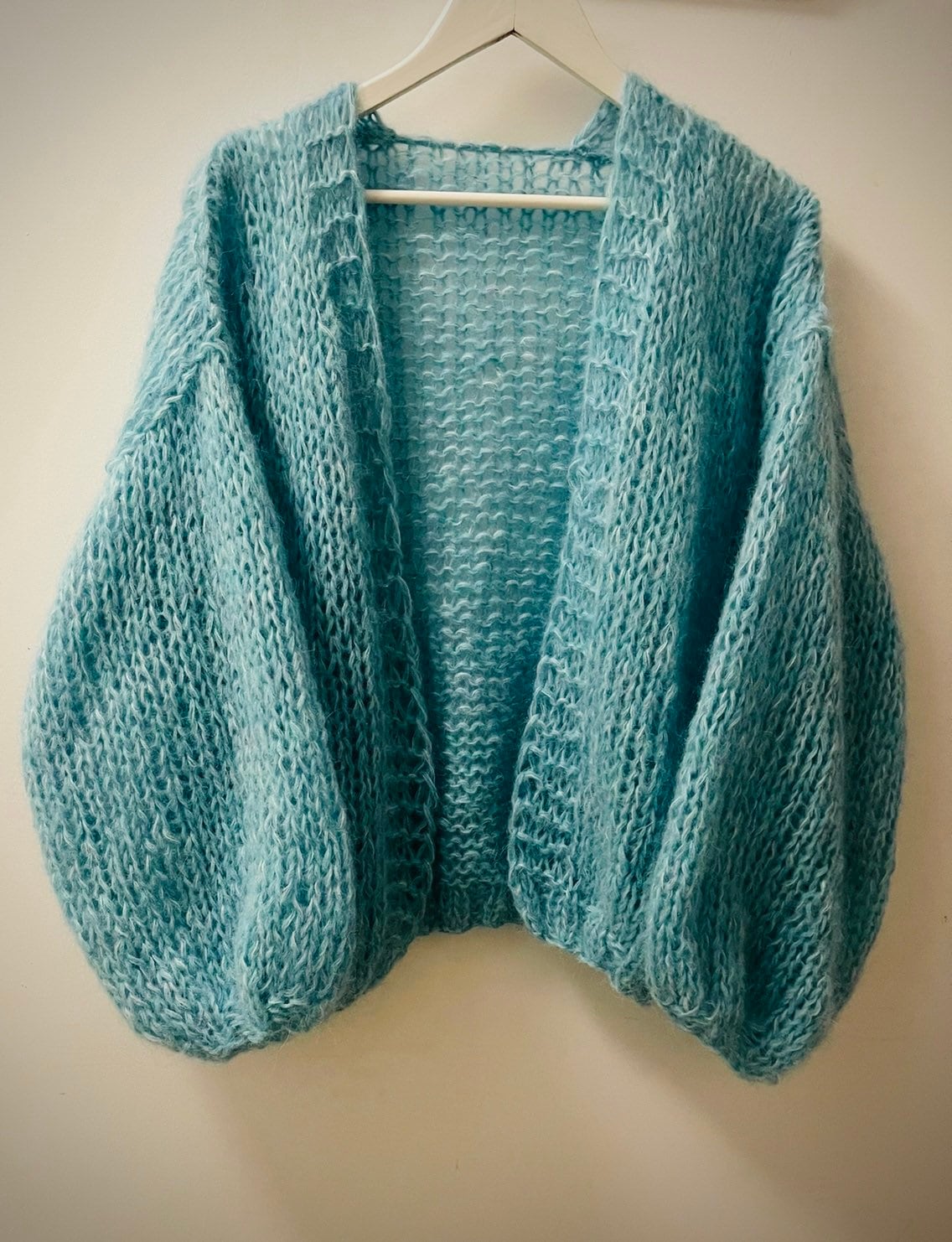 SARDINIA Alpaca Mohair Cardigan, Turquoise Mohair Bomber, Chunky Knit,Blue  Loose Cardigan with Balloon Sleeves, Airy Cardigan, Light Sweater