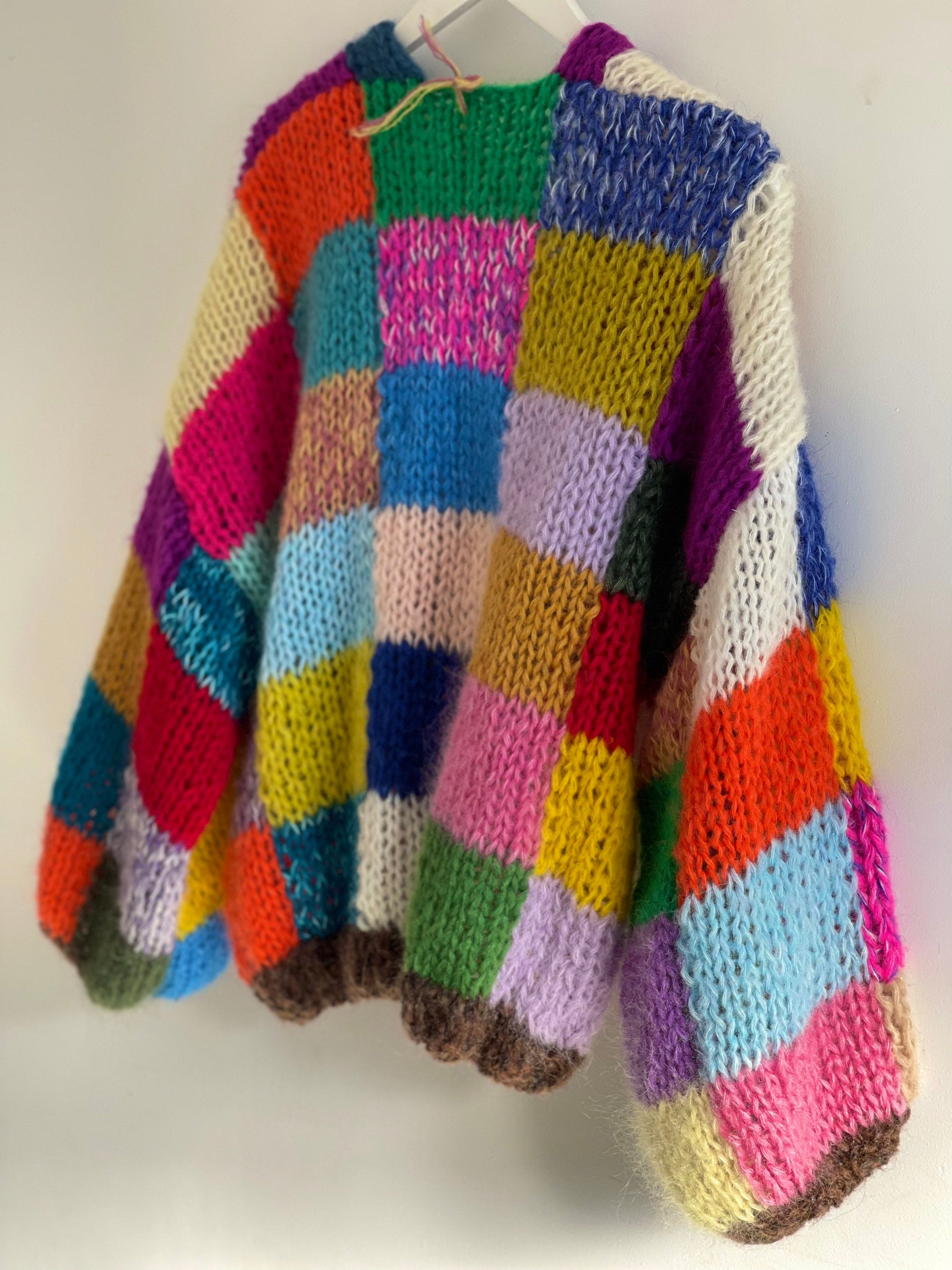 Patchwork Mohair Cardigan with Balloon Sleeves
