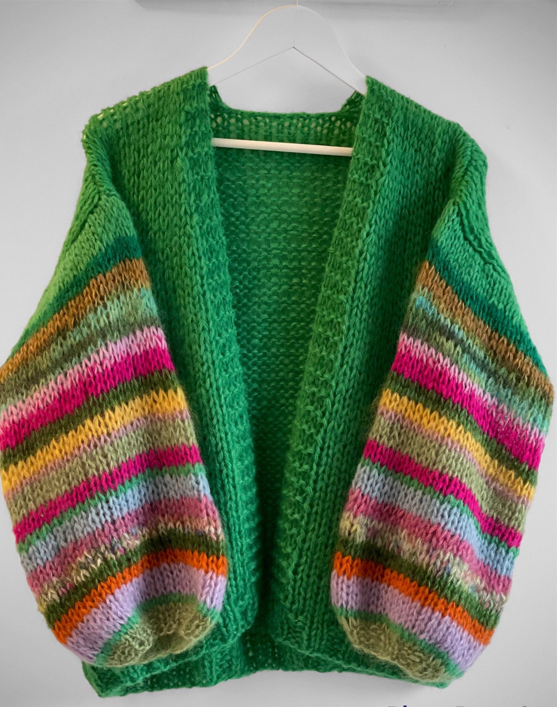 JADE Oversized Mohair Cardigan, Green Cardigan with Balloon