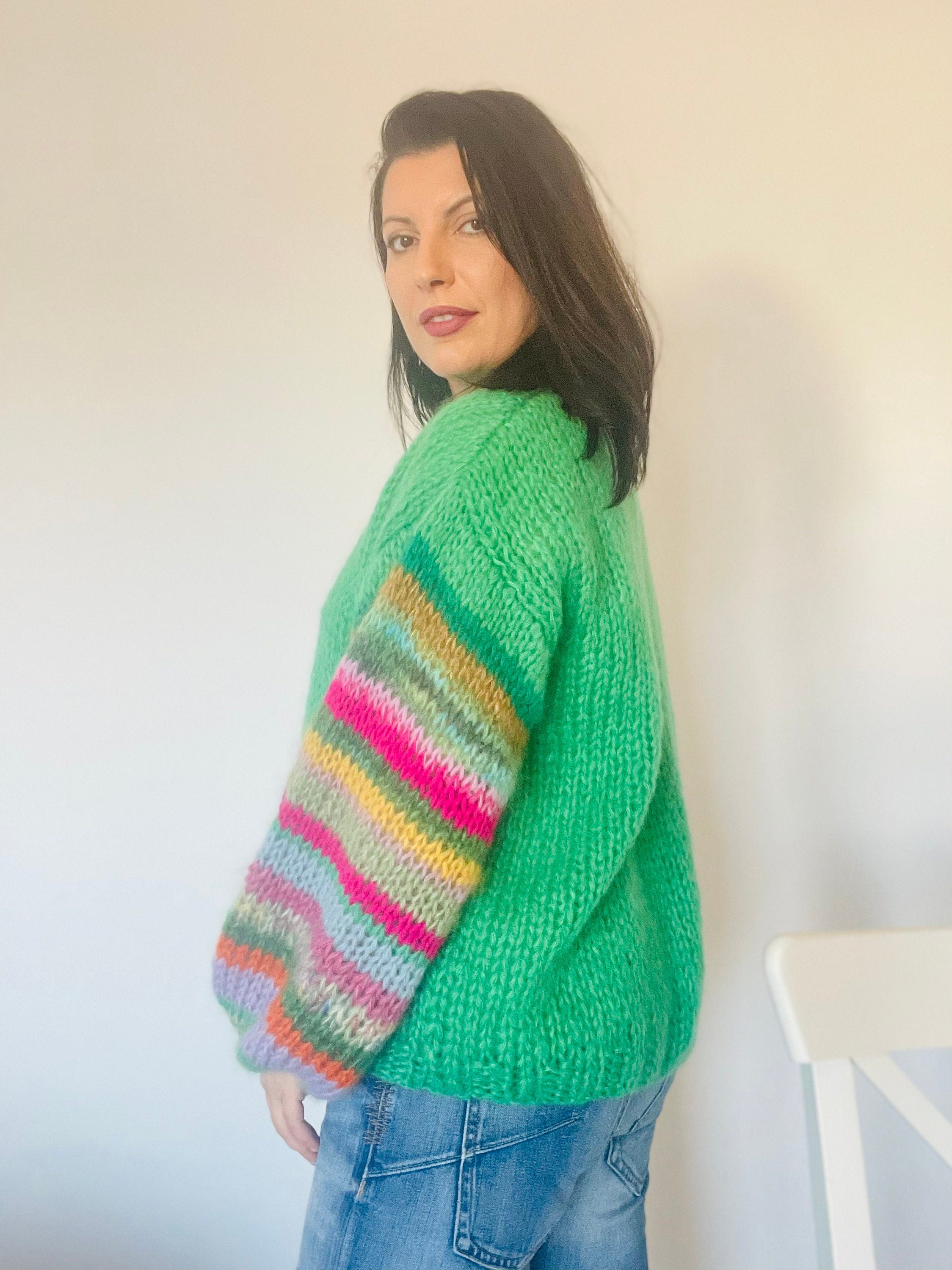 JADE Oversized Mohair Cardigan, Green Cardigan with Balloon