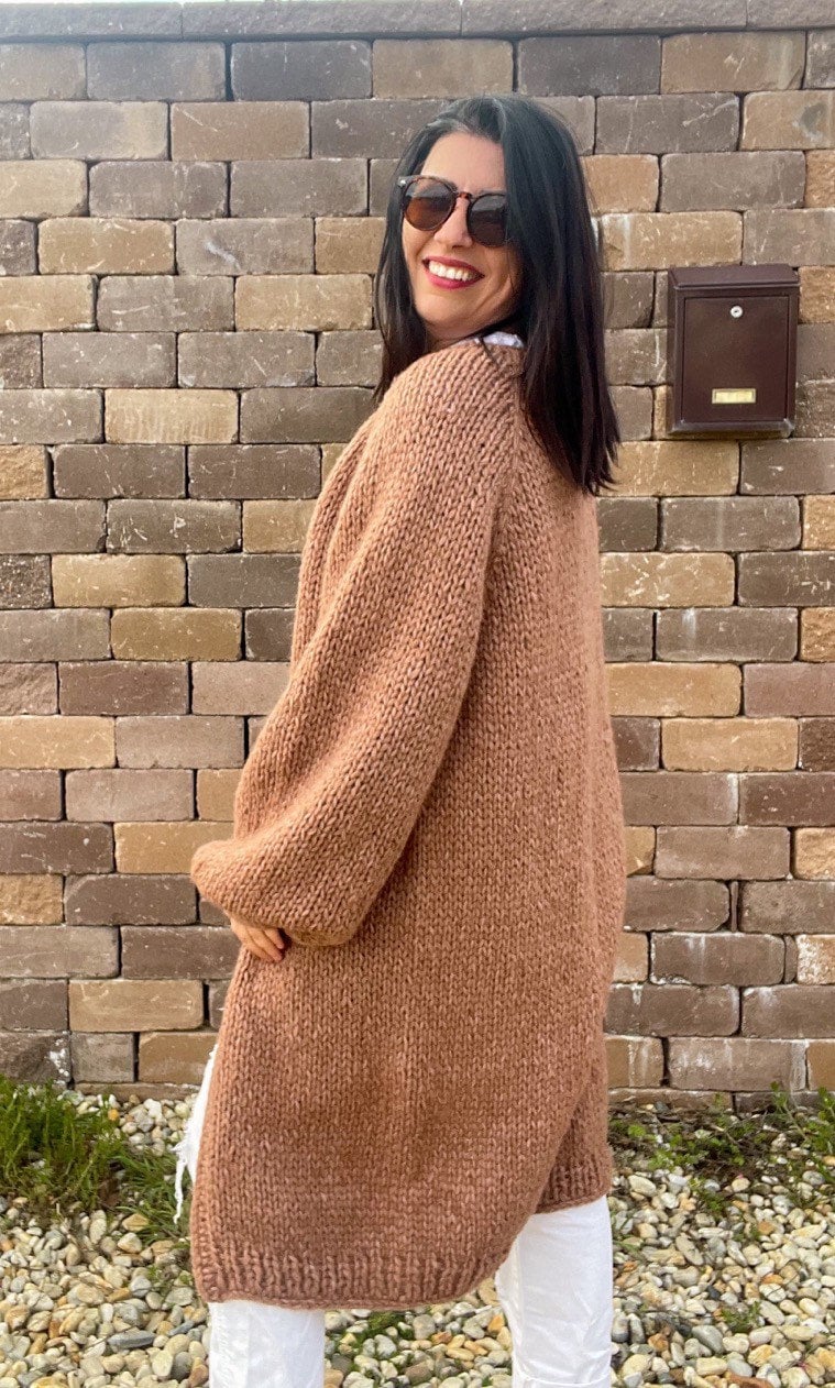 LARA Long Knit Cardigan with Belt, Milk Chocolate Brown, Soft Alpaca Merino  Coat, Knit Long Cardigan, Brown Cardigan